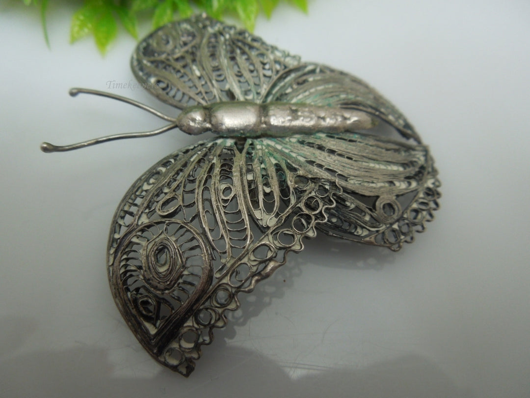 q209 Vintage Sterling Silver Beautiful Filigree Design Butterfly Pin/Brooch