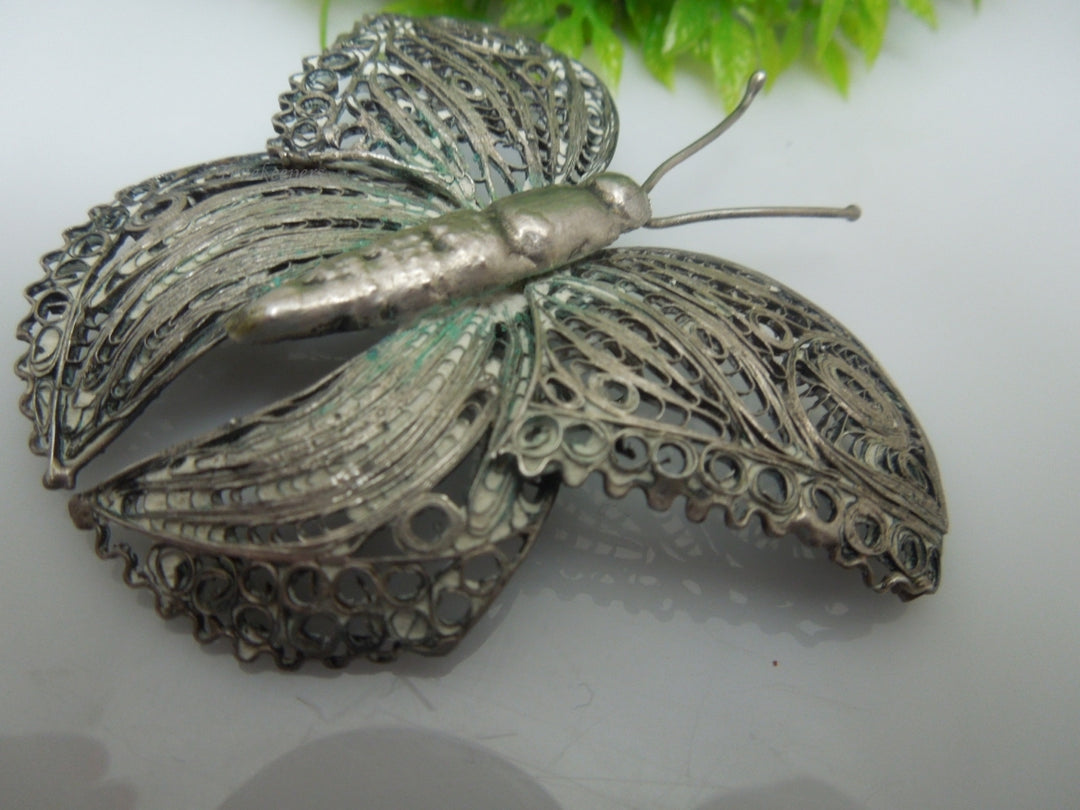 q209 Vintage Sterling Silver Beautiful Filigree Design Butterfly Pin/Brooch