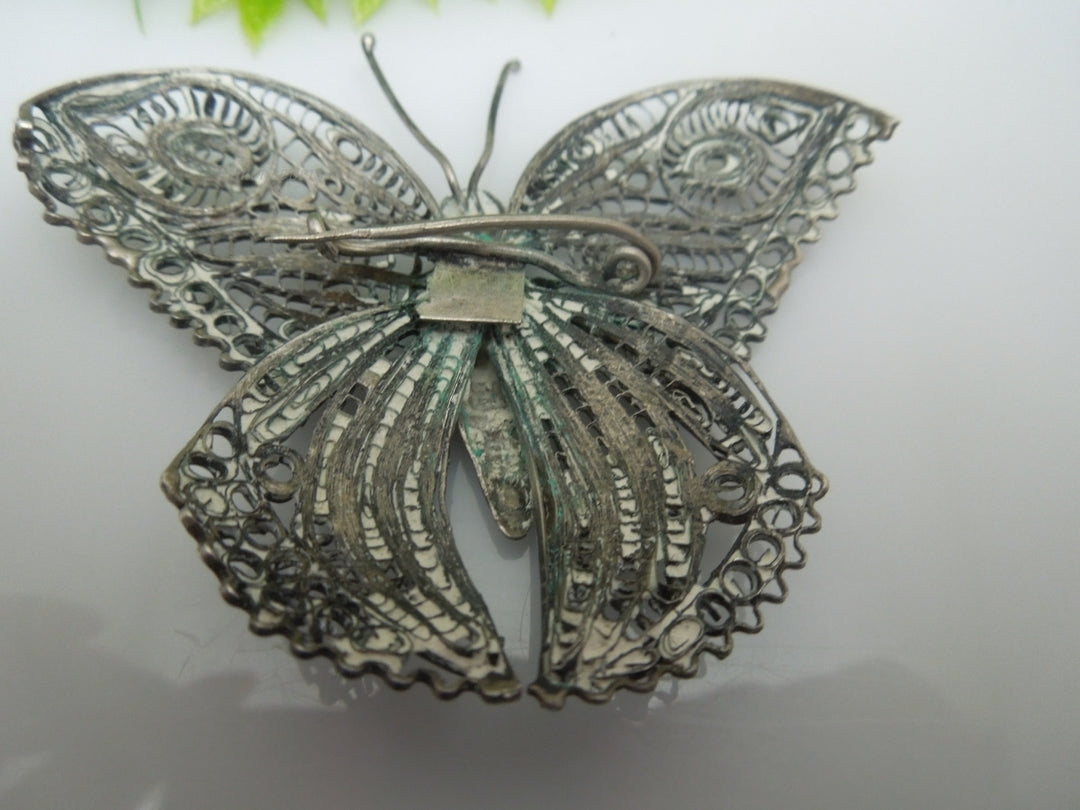 q209 Vintage Sterling Silver Beautiful Filigree Design Butterfly Pin/Brooch