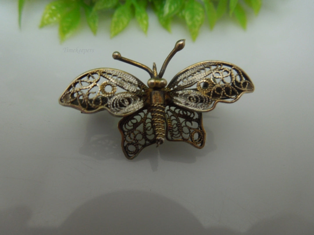 q210 Vintage Sterling Silver Beautiful Filigree Design Butterfly Pin/Brooch