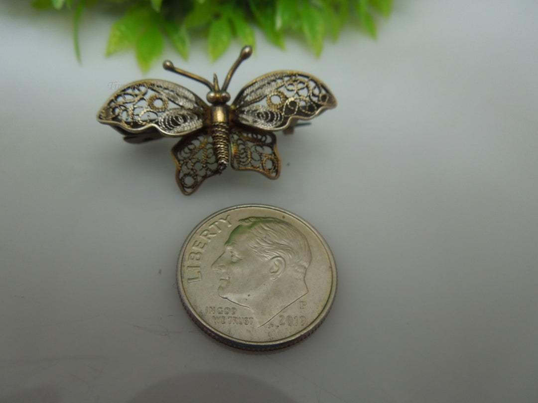 q210 Vintage Sterling Silver Beautiful Filigree Design Butterfly Pin/Brooch