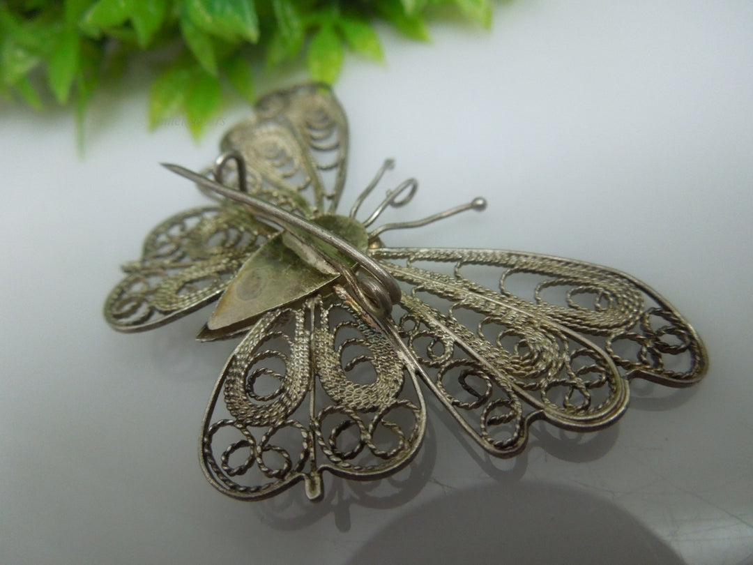 q211 Vintage Sterling Silver Beautiful Filigree Design Butterfly Pin/Brooch