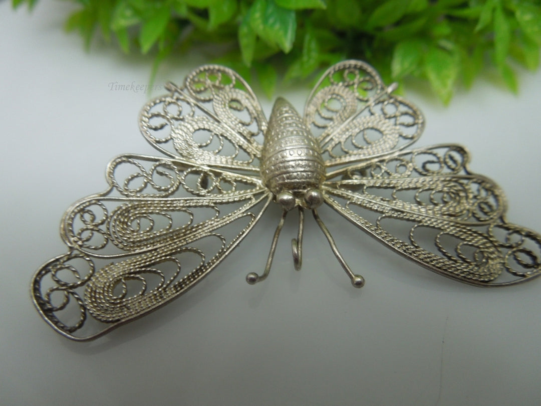 q211 Vintage Sterling Silver Beautiful Filigree Design Butterfly Pin/Brooch