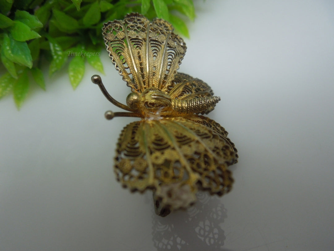 q212 Vintage Sterling Silver Gold Tone Beautiful Filigree Design Butterfly Pin/Brooch