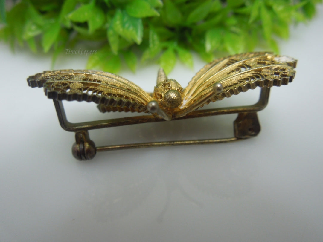 q212 Vintage Sterling Silver Gold Tone Beautiful Filigree Design Butterfly Pin/Brooch