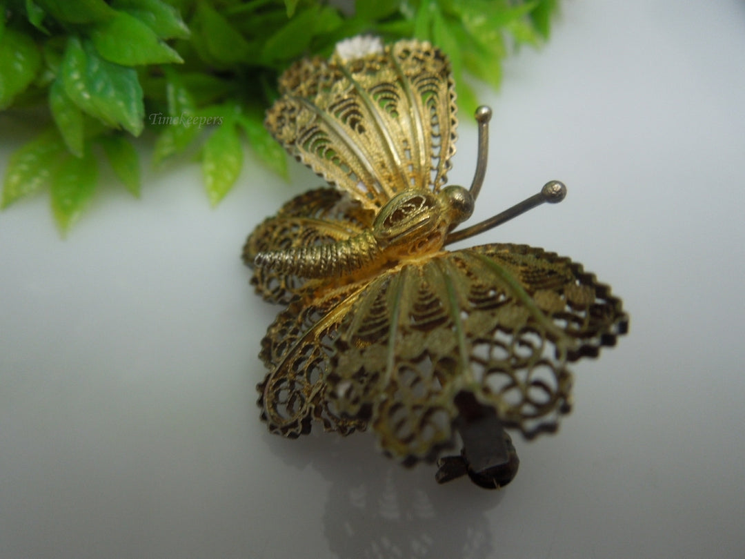 q212 Vintage Sterling Silver Gold Tone Beautiful Filigree Design Butterfly Pin/Brooch