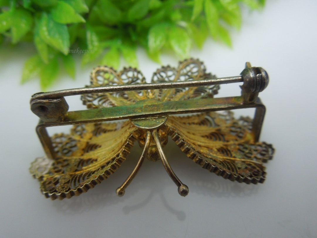 q212 Vintage Sterling Silver Gold Tone Beautiful Filigree Design Butterfly Pin/Brooch