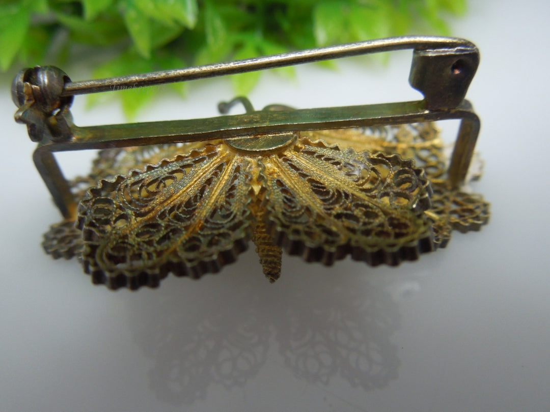 q212 Vintage Sterling Silver Gold Tone Beautiful Filigree Design Butterfly Pin/Brooch