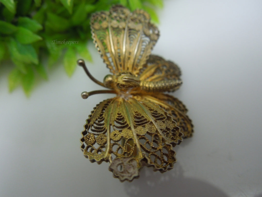 q212 Vintage Sterling Silver Gold Tone Beautiful Filigree Design Butterfly Pin/Brooch