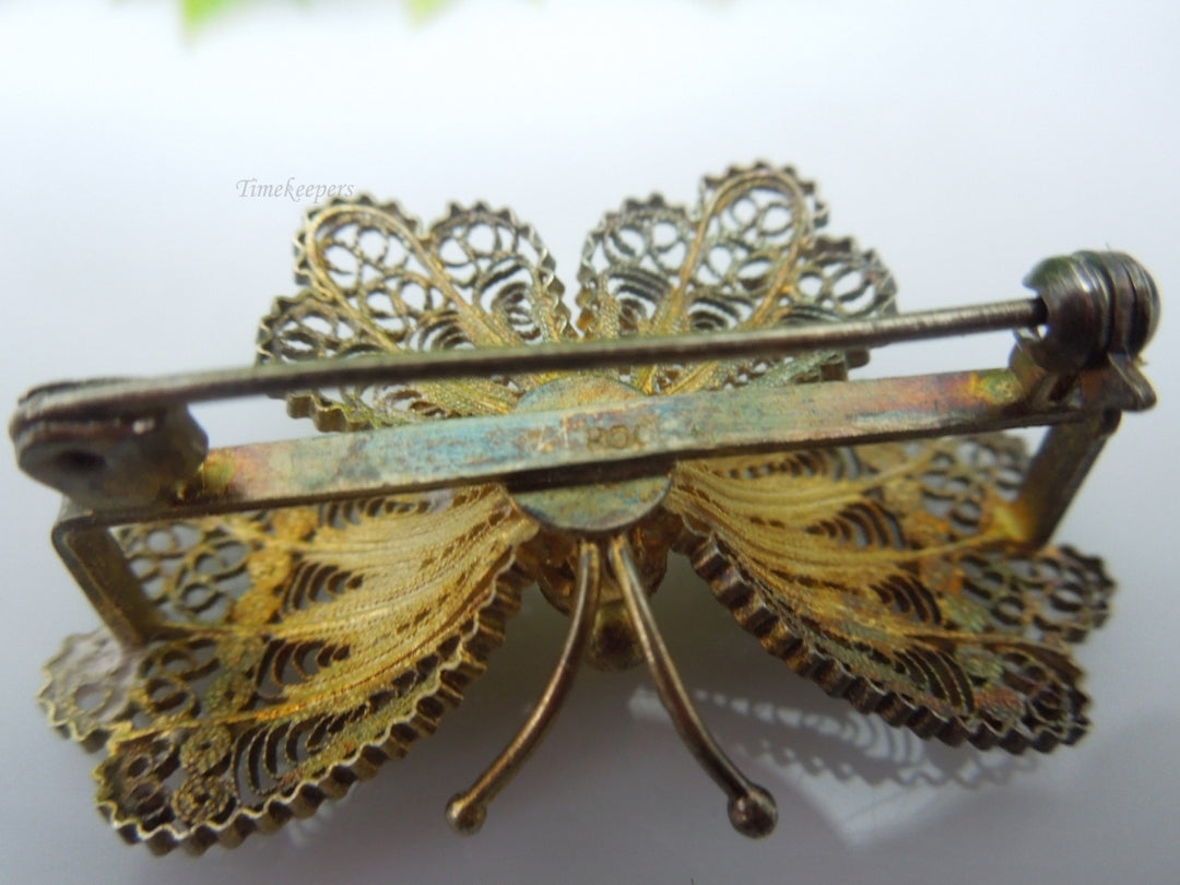 q212 Vintage Sterling Silver Gold Tone Beautiful Filigree Design Butterfly Pin/Brooch