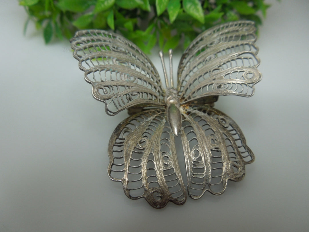 q213 Vintage Sterling Silver Gold Tone Beautiful Filigree Design Butterfly Pin/Brooch