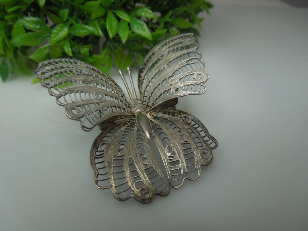 q213 Vintage Sterling Silver Gold Tone Beautiful Filigree Design Butterfly Pin/Brooch