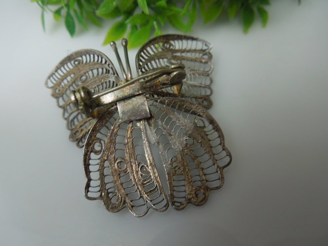 q213 Vintage Sterling Silver Gold Tone Beautiful Filigree Design Butterfly Pin/Brooch