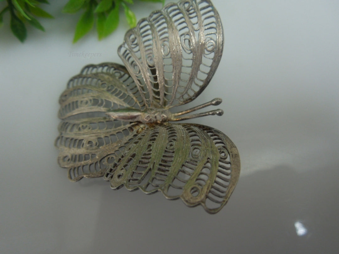 q213 Vintage Sterling Silver Gold Tone Beautiful Filigree Design Butterfly Pin/Brooch