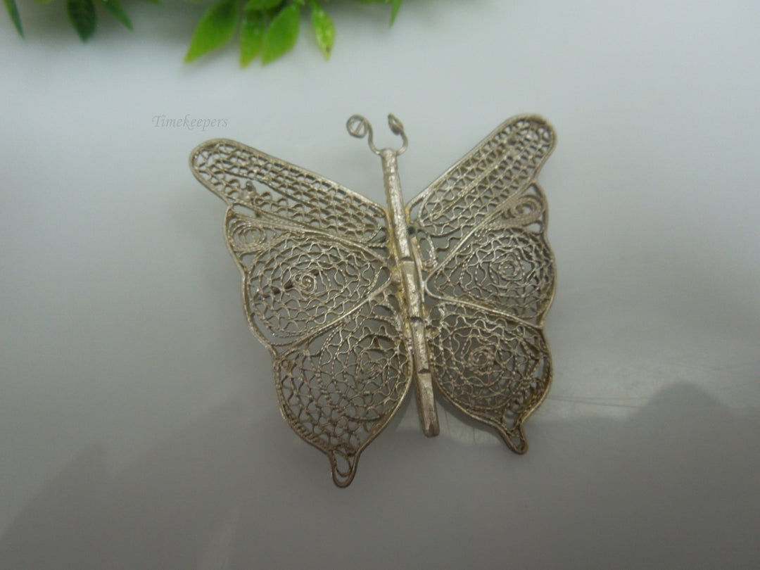 q215 Vintage Sterling Silver Gold Tone Beautiful Filigree Design Butterfly Pin/Brooch