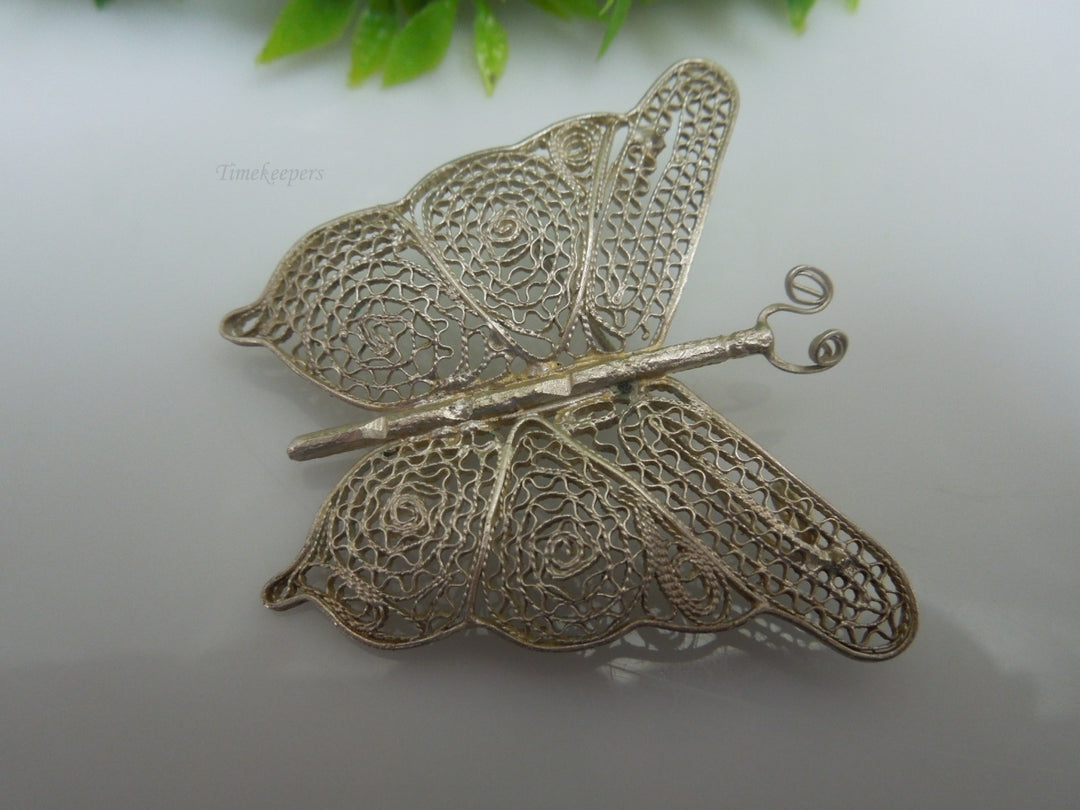 q215 Vintage Sterling Silver Gold Tone Beautiful Filigree Design Butterfly Pin/Brooch