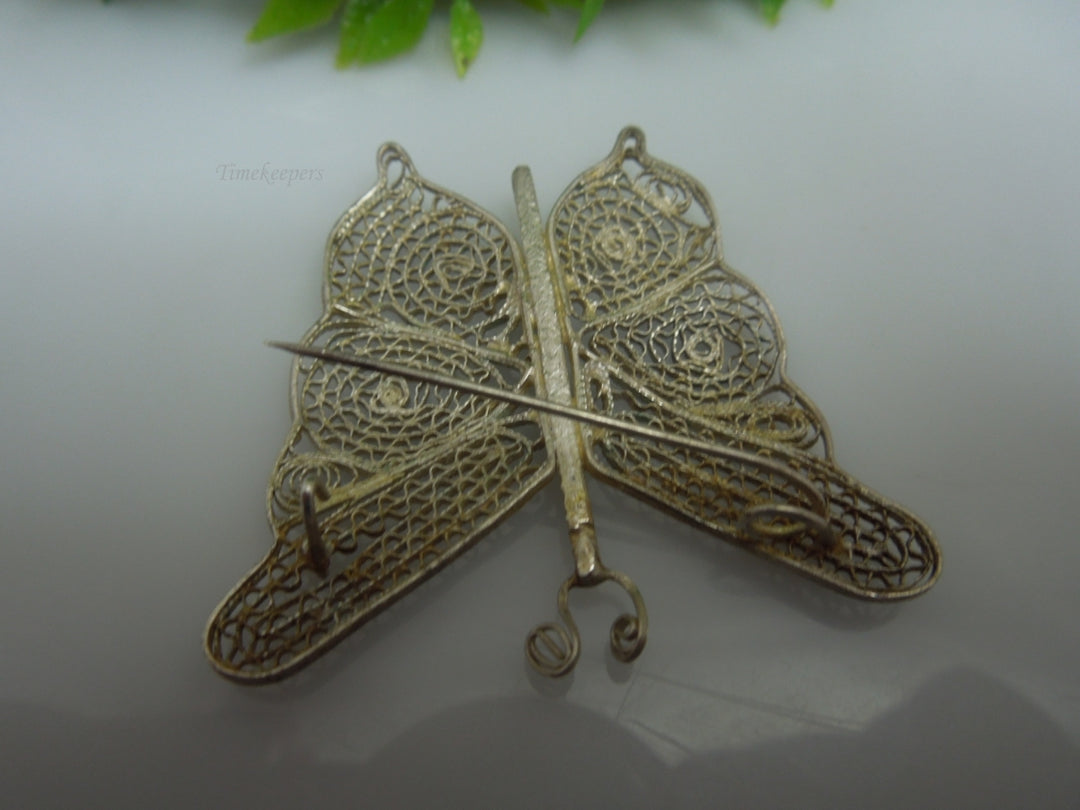 q215 Vintage Sterling Silver Gold Tone Beautiful Filigree Design Butterfly Pin/Brooch