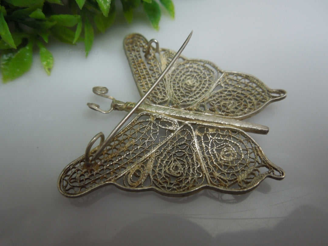 q215 Vintage Sterling Silver Gold Tone Beautiful Filigree Design Butterfly Pin/Brooch