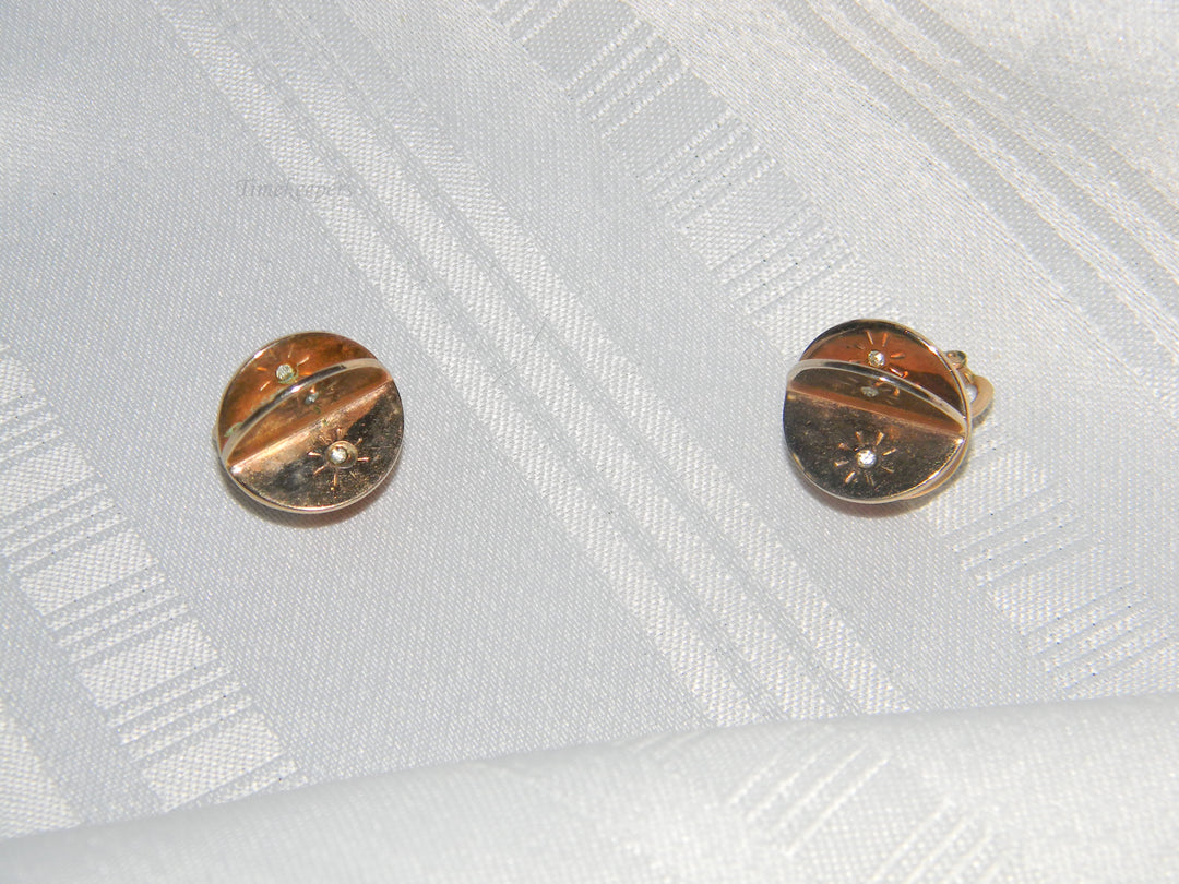 j544 Vintage Unique Rhinestone Castlemark Clip on Earrings in Gold Tone