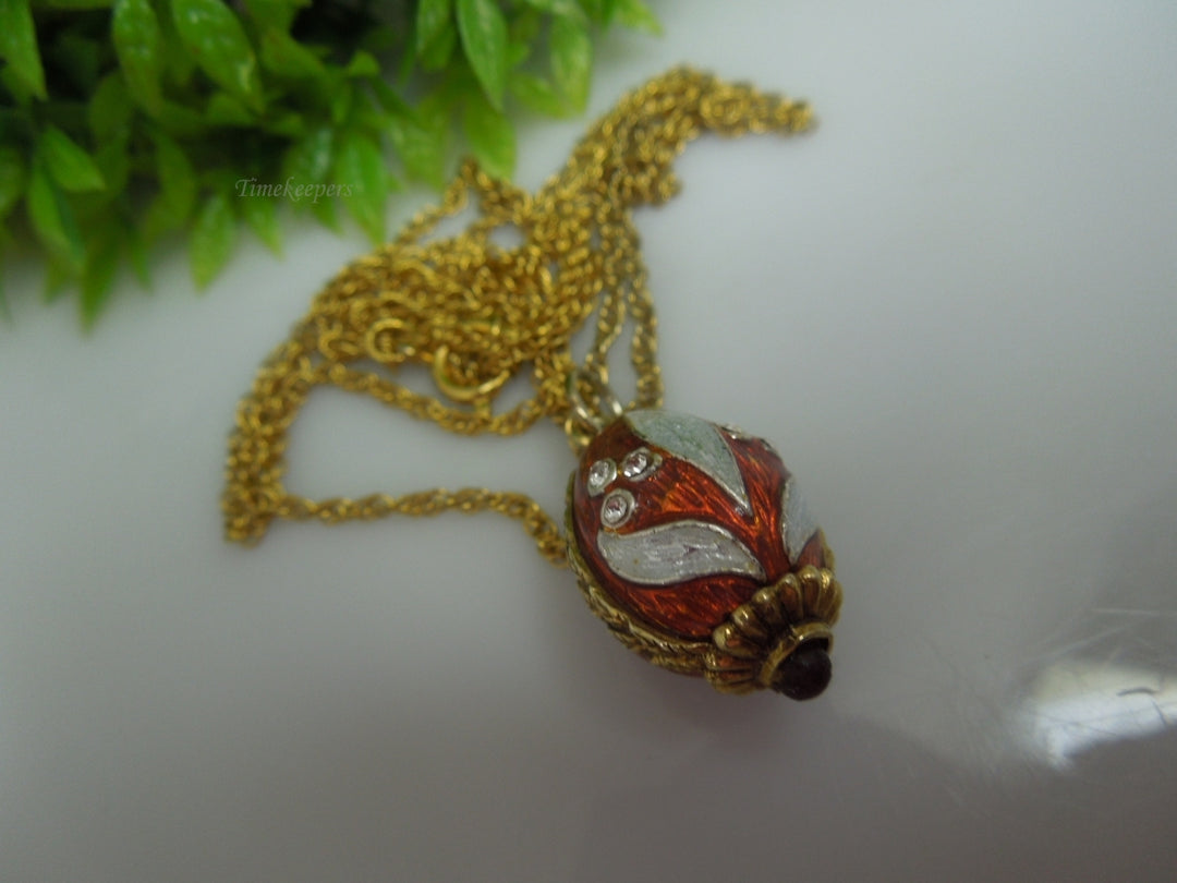 q231 Mother's Day Special Russian Style Easter Egg Red Pendant and Gold Plated Chain 25"