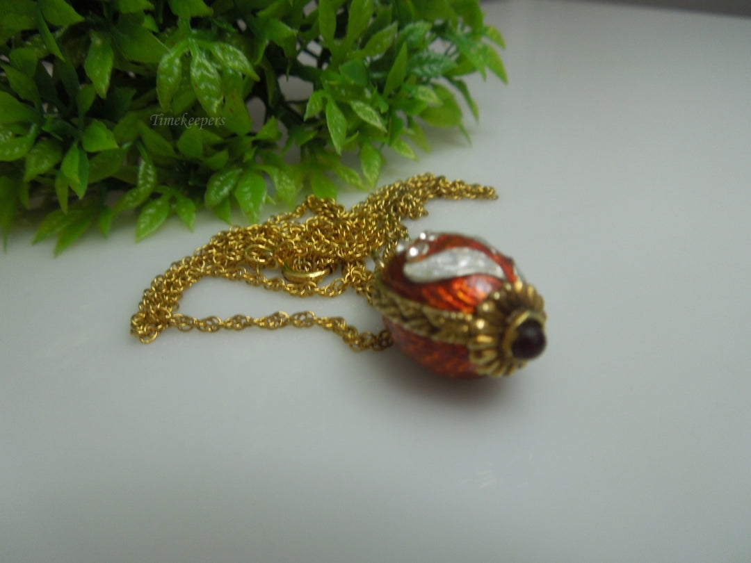 q231 Mother's Day Special Russian Style Easter Egg Red Pendant and Gold Plated Chain 25"