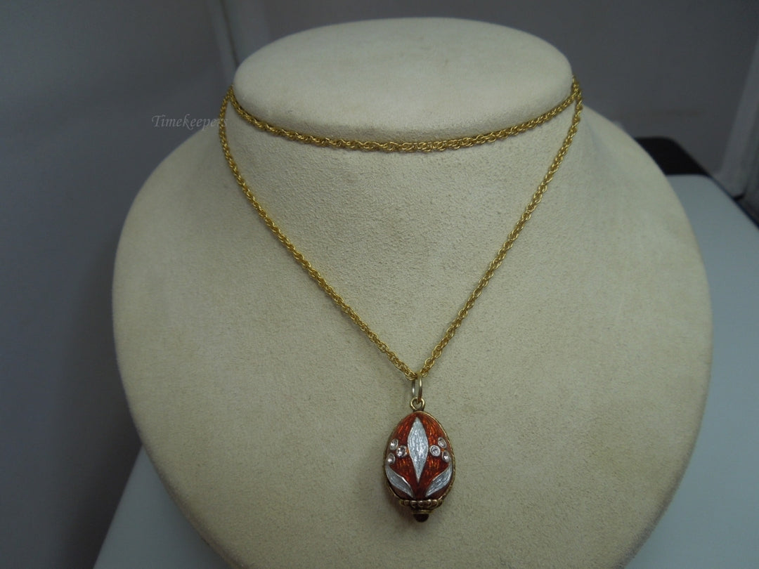 q231 Mother's Day Special Russian Style Easter Egg Red Pendant and Gold Plated Chain 25"