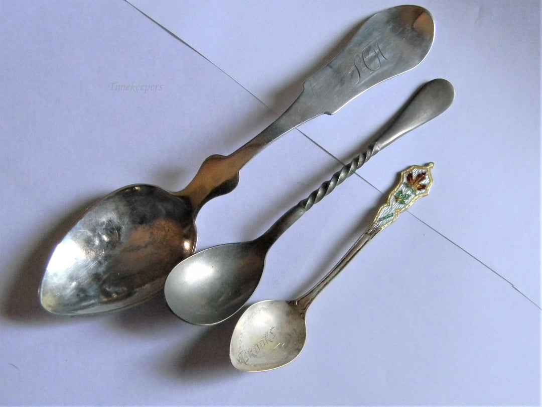 h632 Set of 3 Vintage Collectible Spoons Brooks, Coin Silver, Monogram