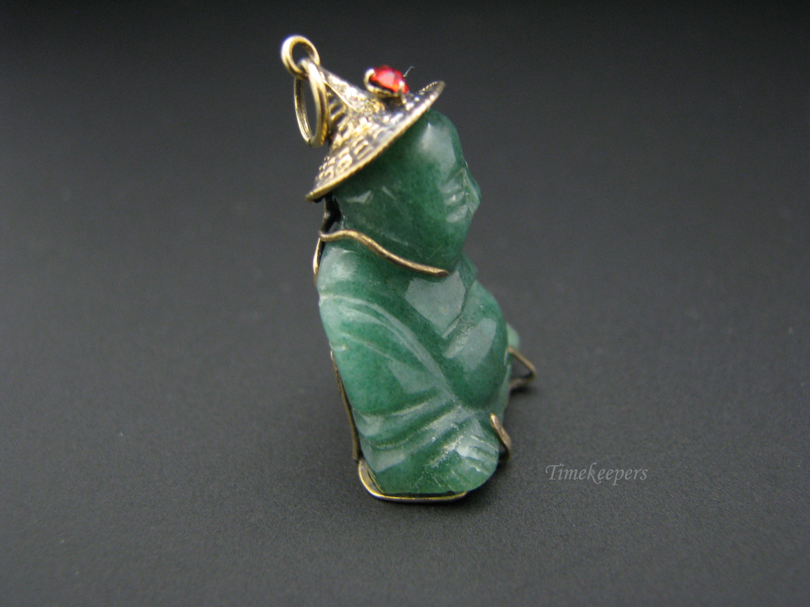 c763 Wonderful Green Jade Buddha in 14K Yellow Gold Pendant/ Charm