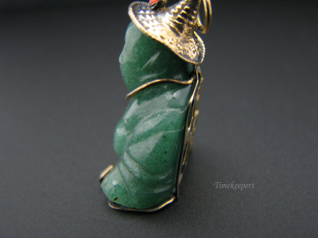 c763 Wonderful Green Jade Buddha in 14K Yellow Gold Pendant/ Charm