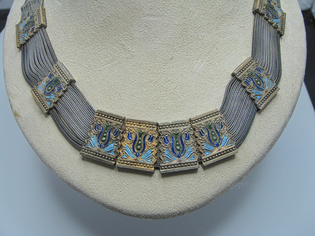 j279 Stunning Vintage 900 Silver Enamel Turkish Necklace