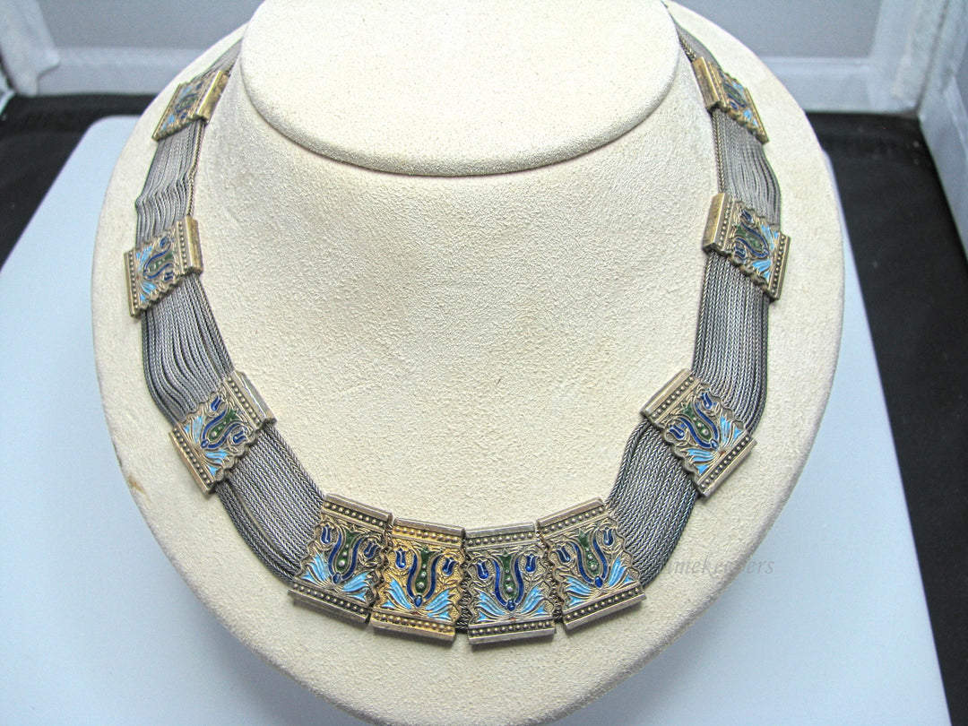 j279 Stunning Vintage 900 Silver Enamel Turkish Necklace