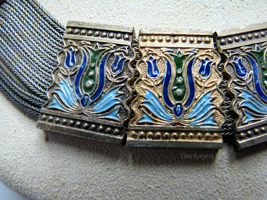 j279 Stunning Vintage 900 Silver Enamel Turkish Necklace