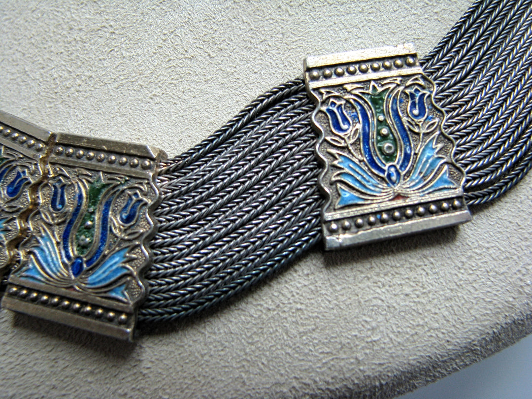 j279 Stunning Vintage 900 Silver Enamel Turkish Necklace