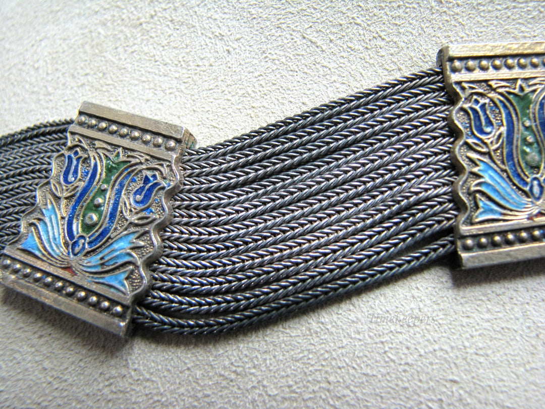 j279 Stunning Vintage 900 Silver Enamel Turkish Necklace