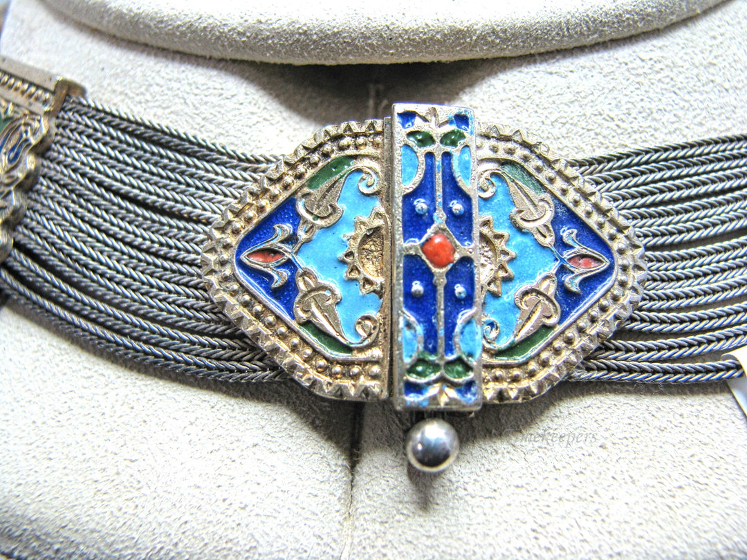 j279 Stunning Vintage 900 Silver Enamel Turkish Necklace