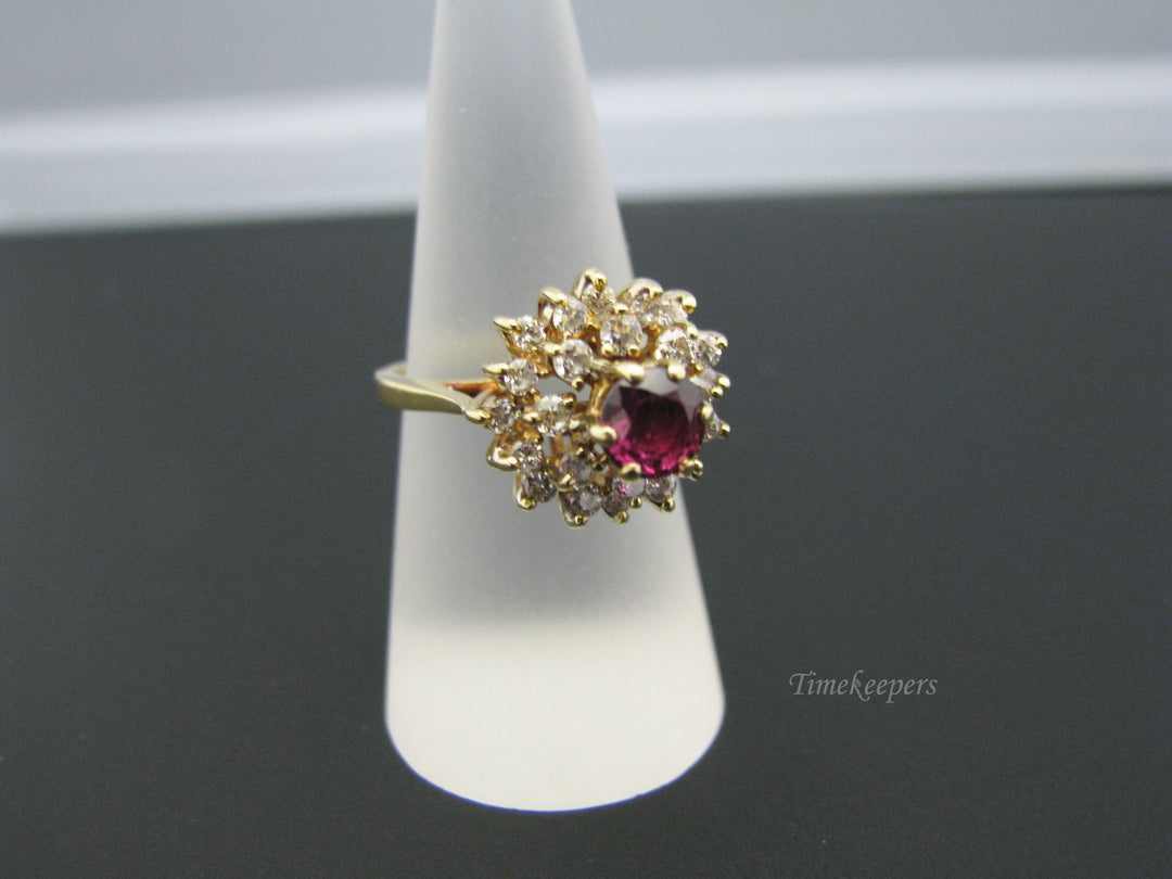 c807 Stunning Vintage Ring in 18k Yellow Gold with Center Ruby and Diamonds