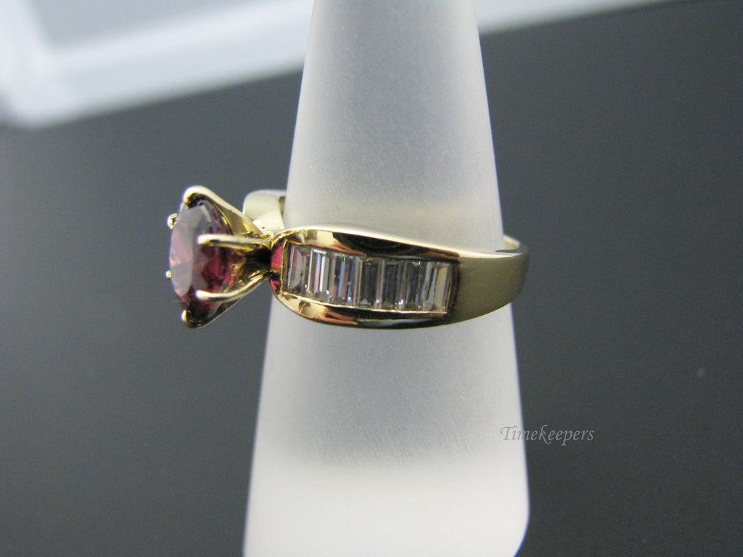 c810 Beautiful Ruby Ring in 14k Yellow Gold with CZ's down both sides