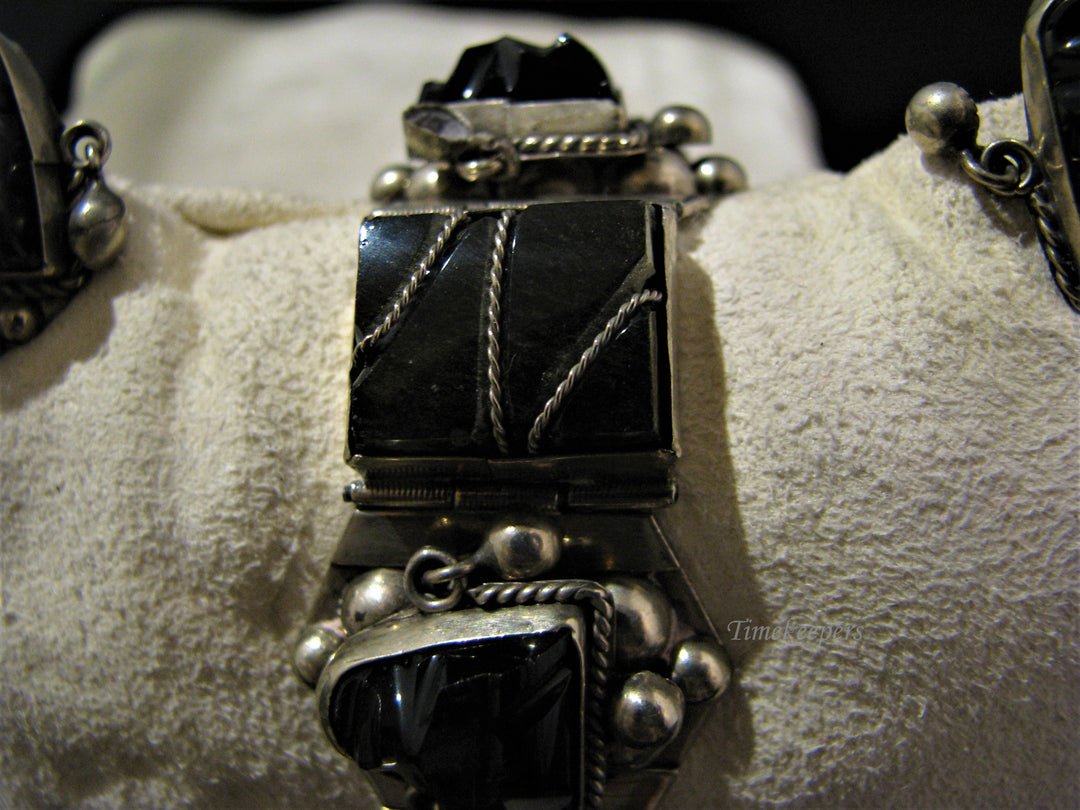 c826 Unique Vintage Sterling Silver Onyx Bracelet &amp; Earring Set