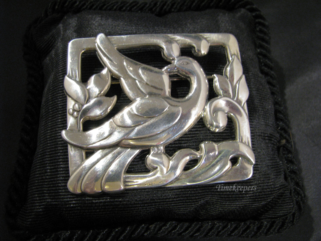 c839 Vintage Sterling Craft by Coro Brooch with Framed Bird