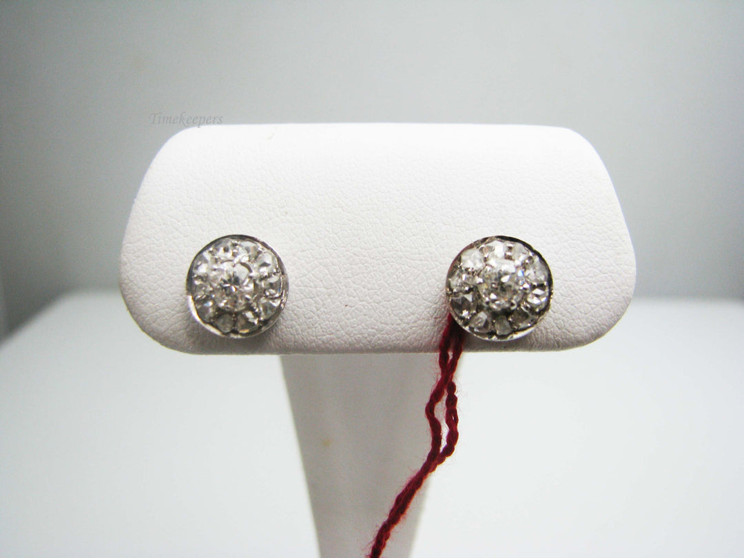 b285 Antique 18kt White Gold European/Rose cut Diamond stud earrings