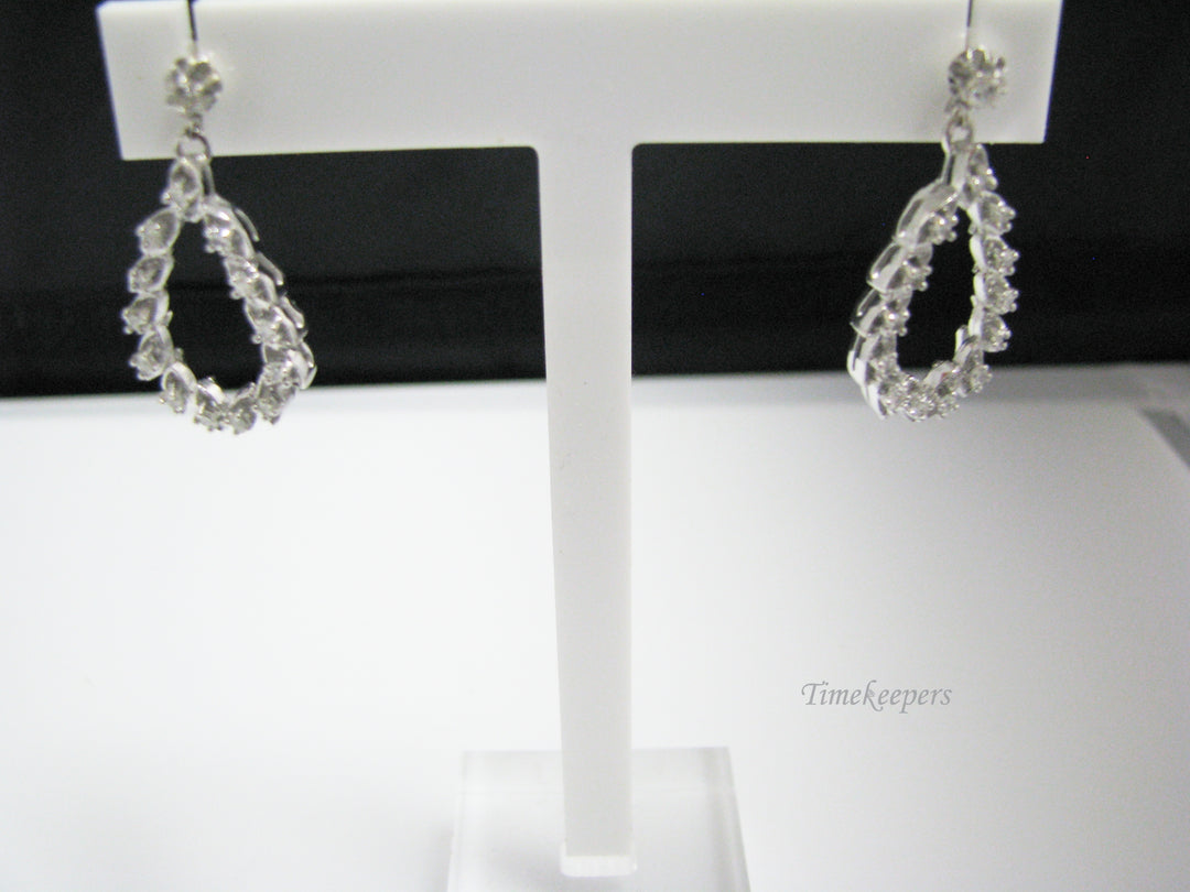 c905 Stunning 14k white Gold Pierced Dangle Earrings covered in Diamonds