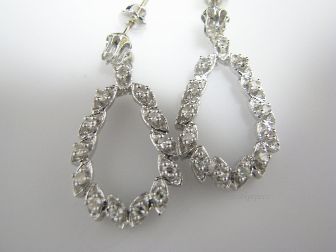 c905 Stunning 14k white Gold Pierced Dangle Earrings covered in Diamonds