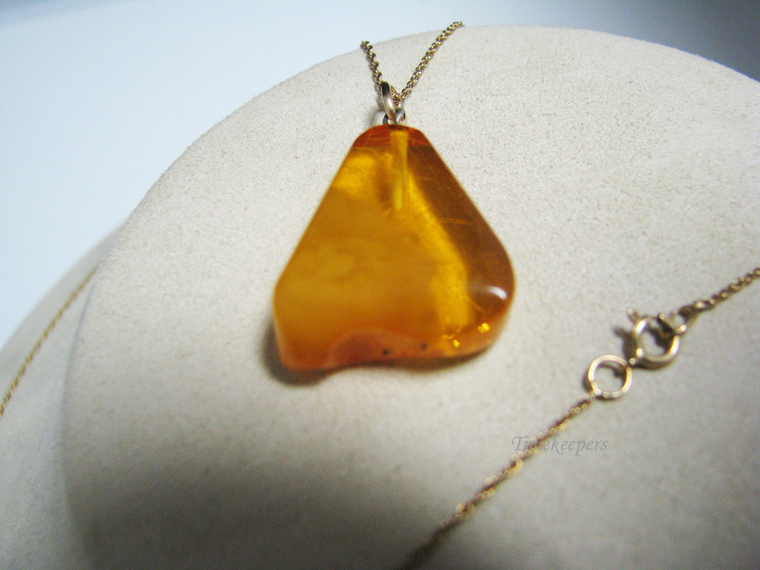 c919 Amazing Honey Amber Pendant on 14k Yellow Gold Chain