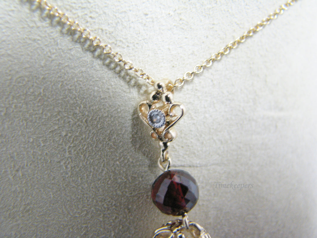 c926 Unique Garnet And Gold Ball Pendant on 17" Fancy Chain all in 14k Gold