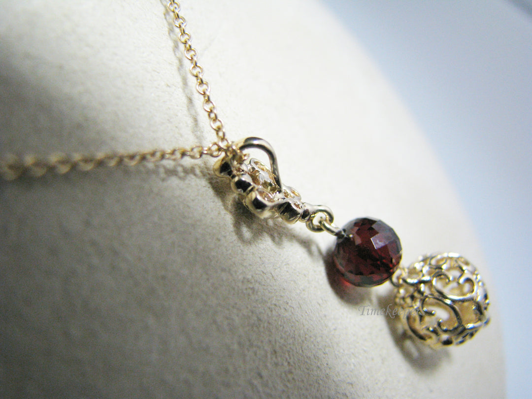 c926 Unique Garnet And Gold Ball Pendant on 17" Fancy Chain all in 14k Gold