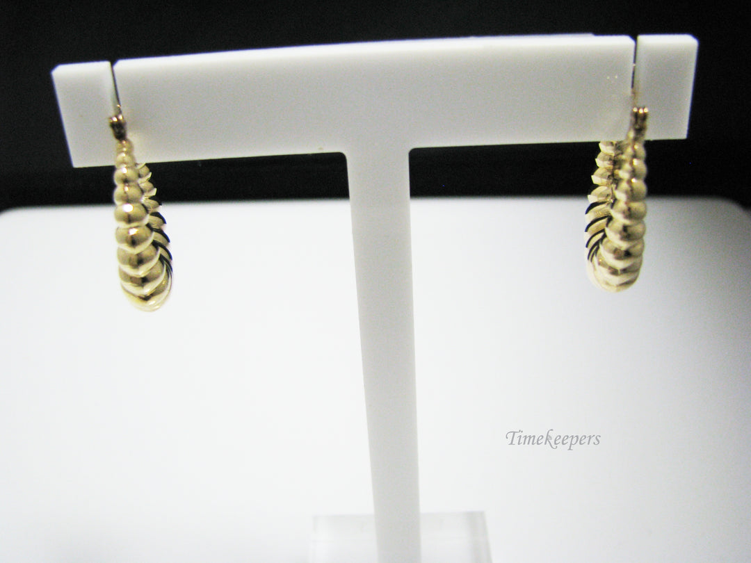 c928 Pretty 14k Yellow Gold Hoop Earrings with a Shell Design - Hollow