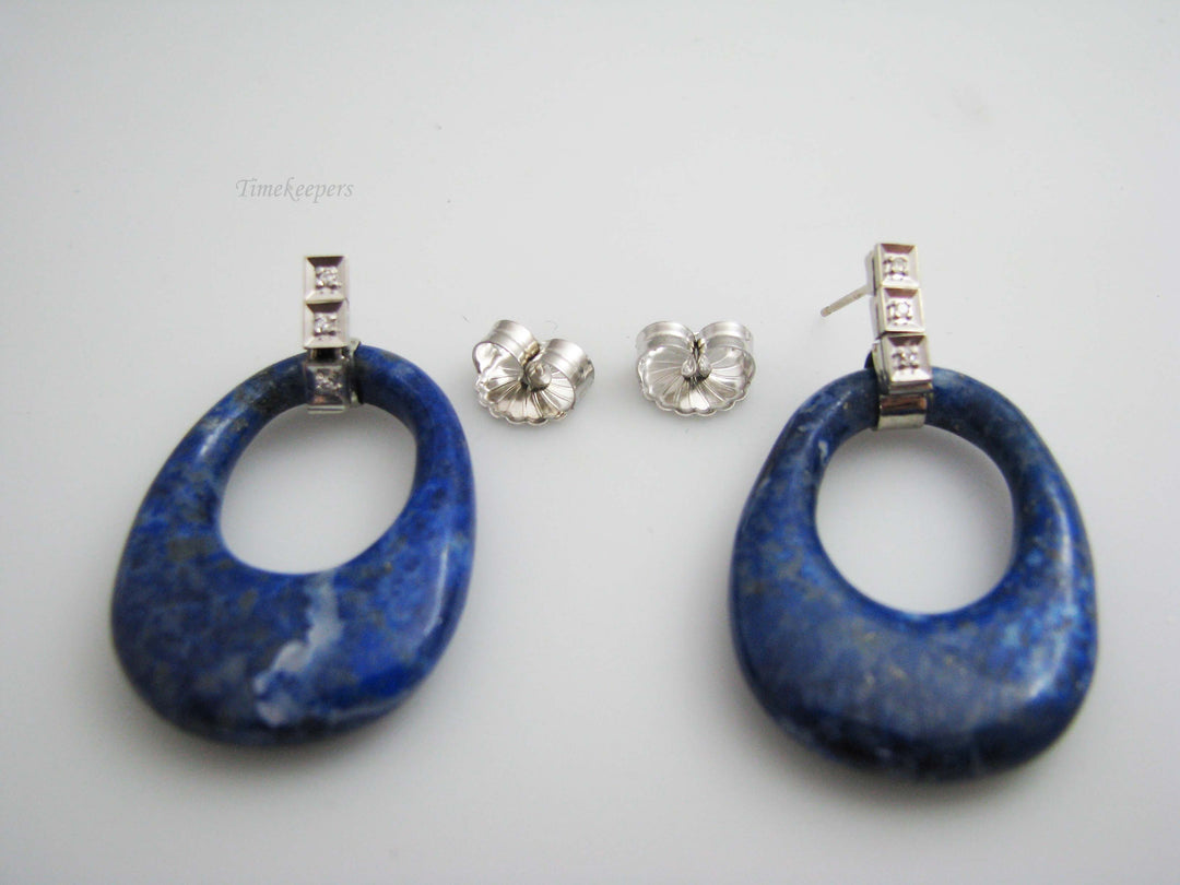 b563 Beautiful 14kt White Gold Diamond and Lapis Lazuli Earrings