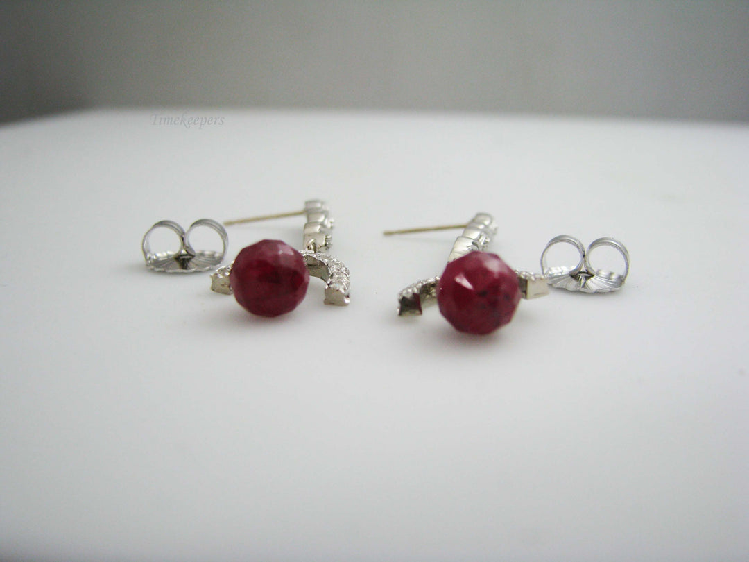 b570 Beautiful 14kt White Gold Diamond and Ruby Briolette Dangle Earrings