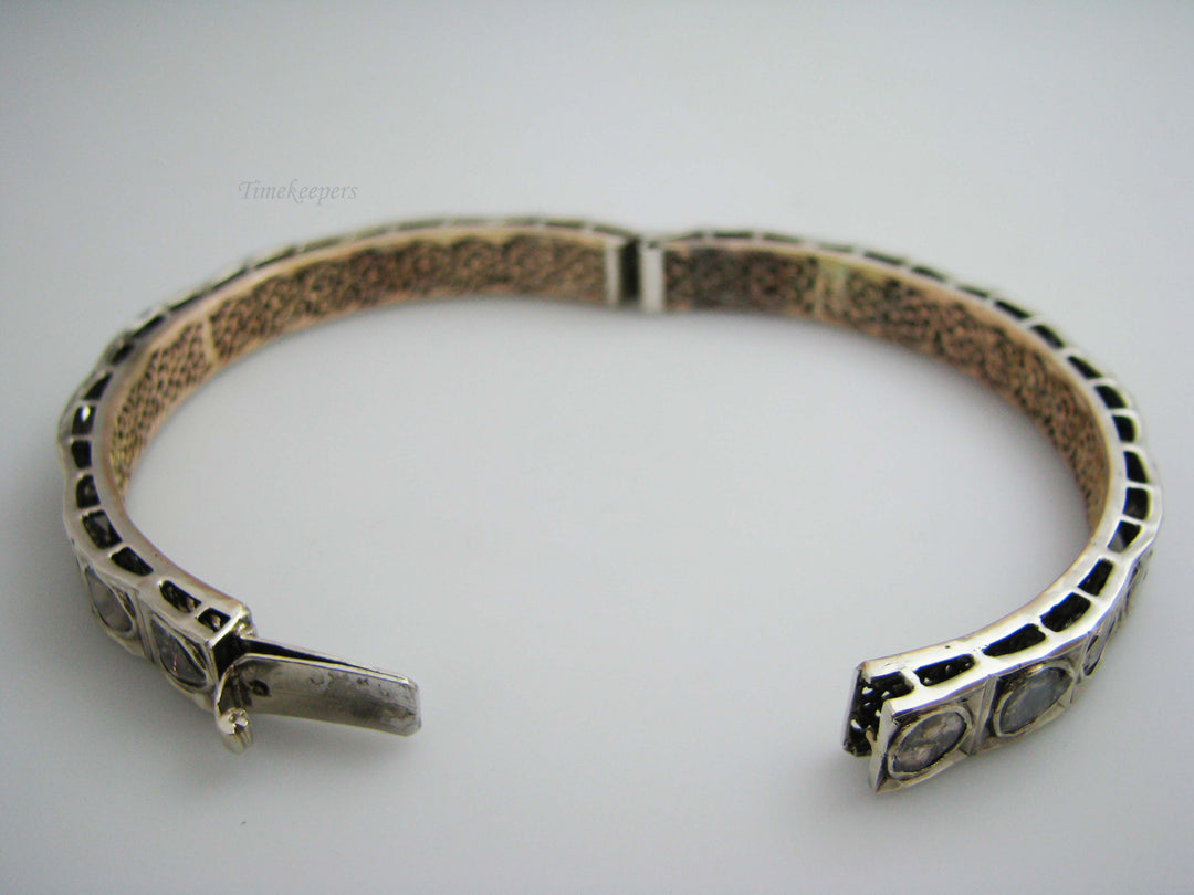 a1016 Vintage Unique 1800's Single Rose Cut Diamonds Silver Gold Bangle Bracelet