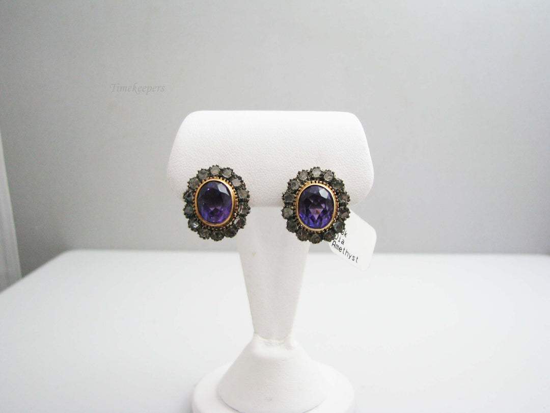 b583 Gorgeous 18kt Yellow Gold Amethyst and Diamond Earrings